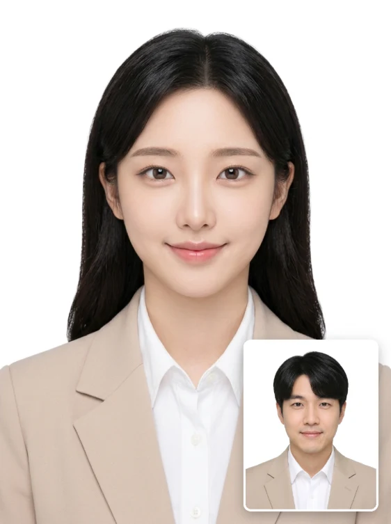 베이지 정장 증명사진