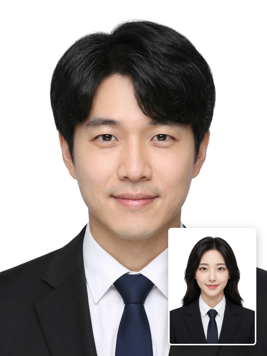 블랙정장+넥타이 증명사진