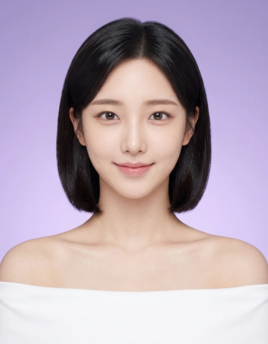 단발 오프숄더 증명사진